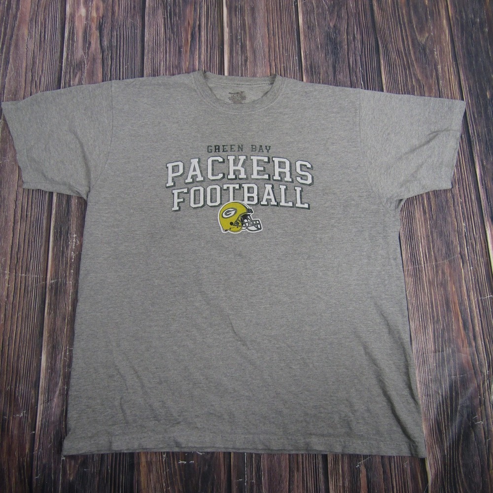 Green‎ Bay Packers Shirt Mens Large Gray NFL Football Reebok Short Sleeve